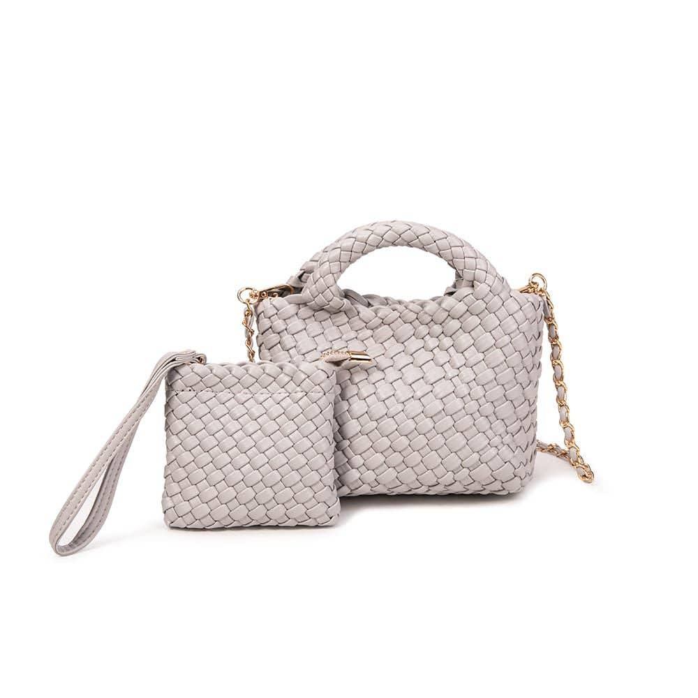 Grey Woven Mini Tote Crossbody & Matching Wristlet