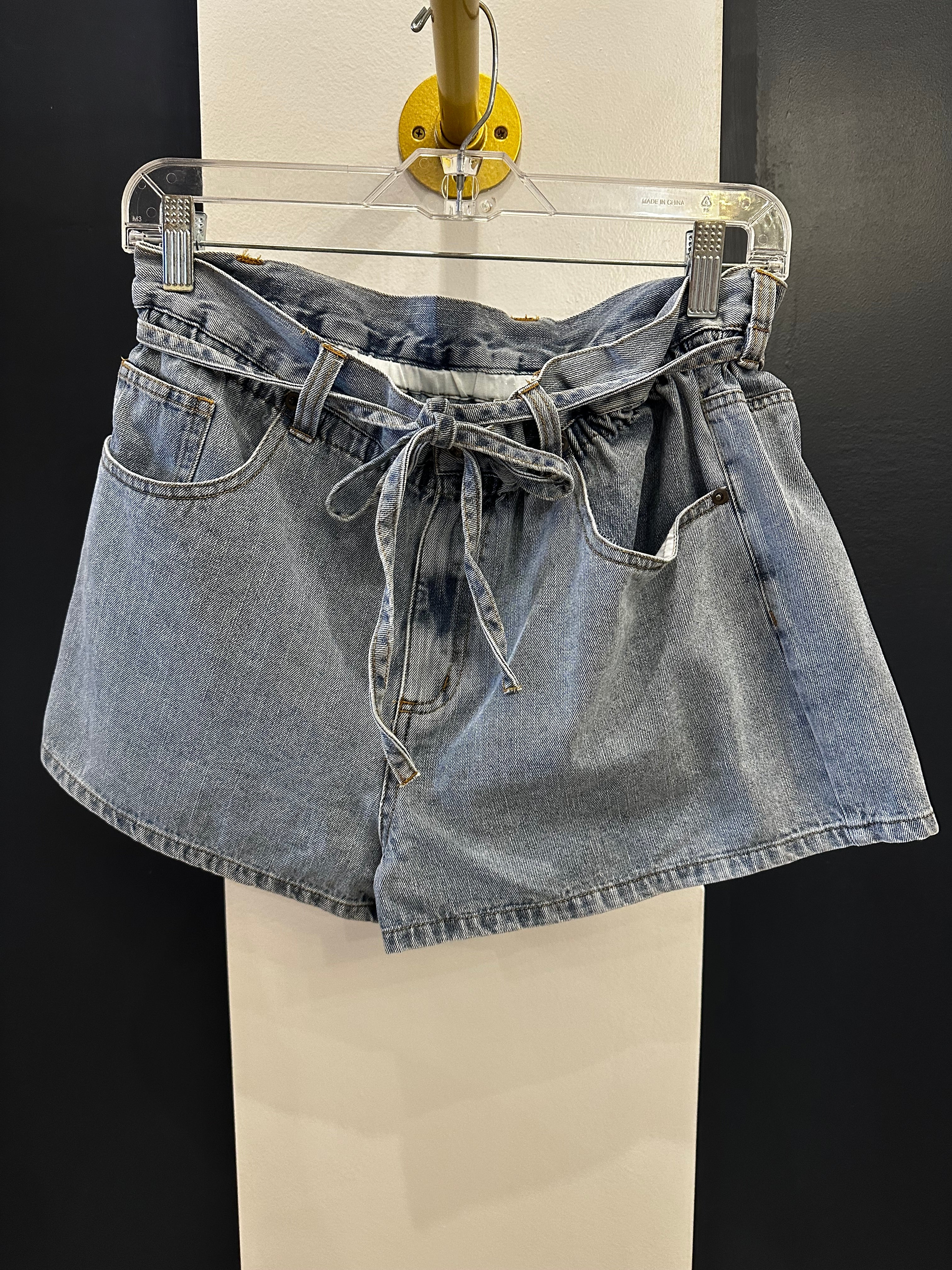 Denim High Waisted Tie Shorts