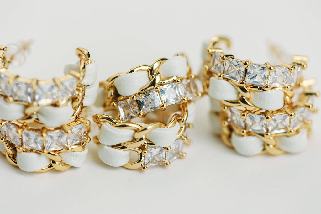 Ivory Vintage Chain Wrapped Leather Statement Hoop Earrings