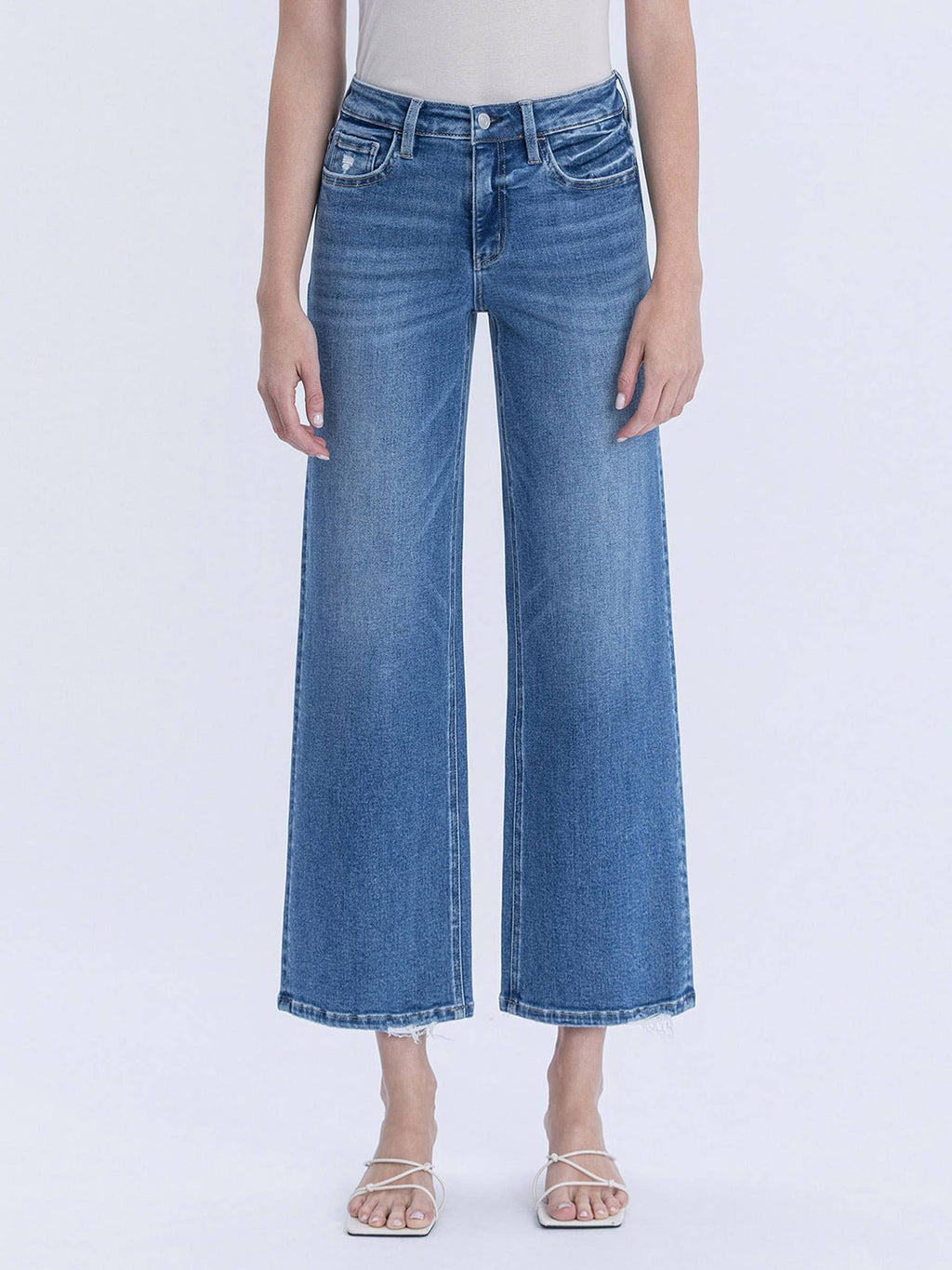 HIGH RISE MEDIUM WASH ANKLE WIDE JEANS