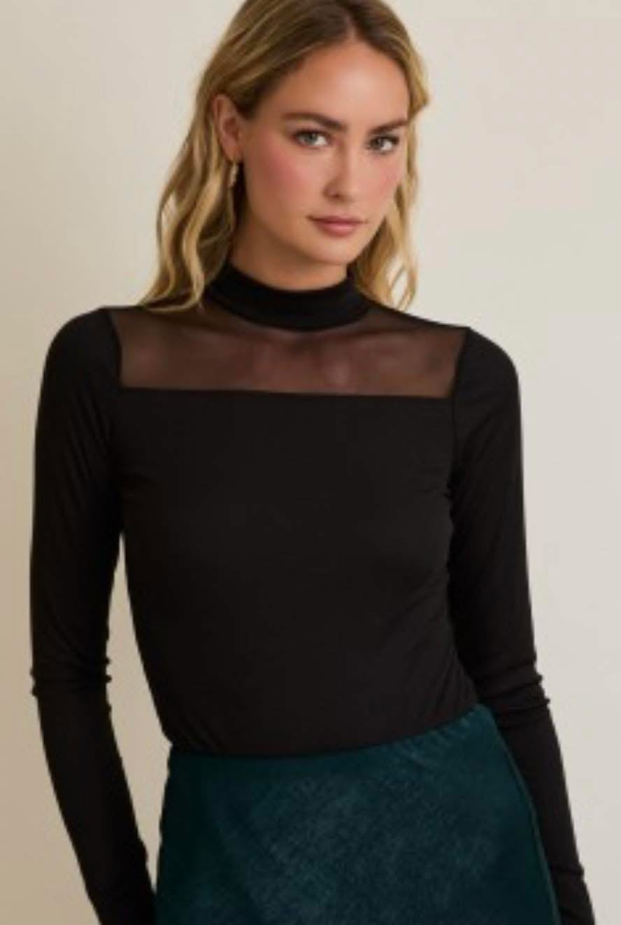 Black Ribbed Contrast Bodysuit