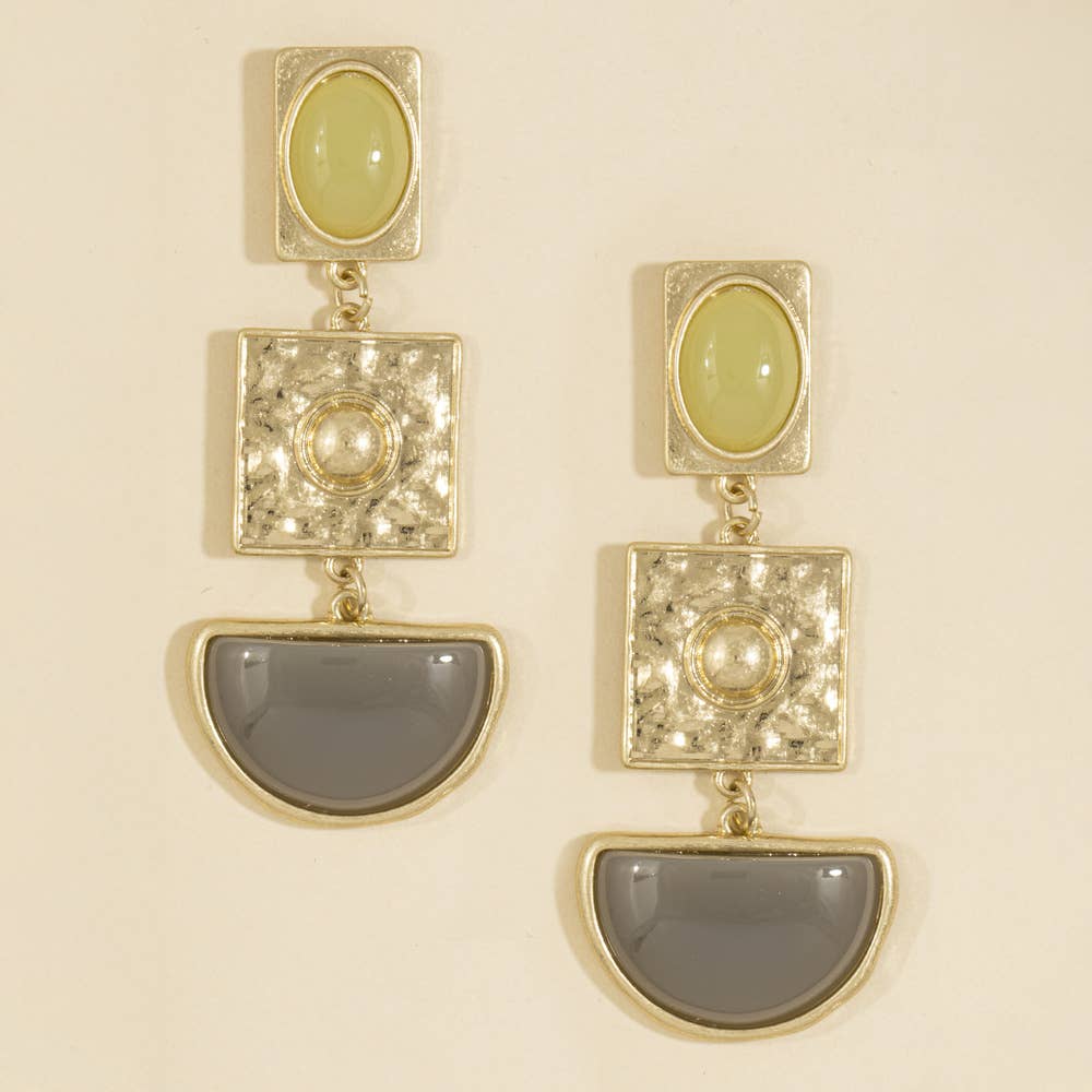 Hammered Geometric Cabochon Drop Earrings