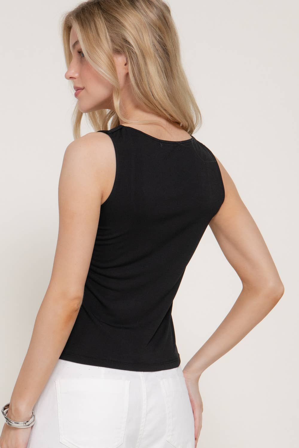 Black Sleeveless Square Neck Double Layer Knit Top