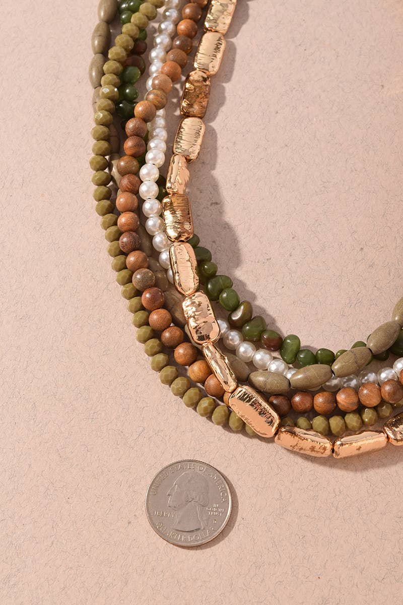 Mixed Beaded Multi Strand Statement Necklace