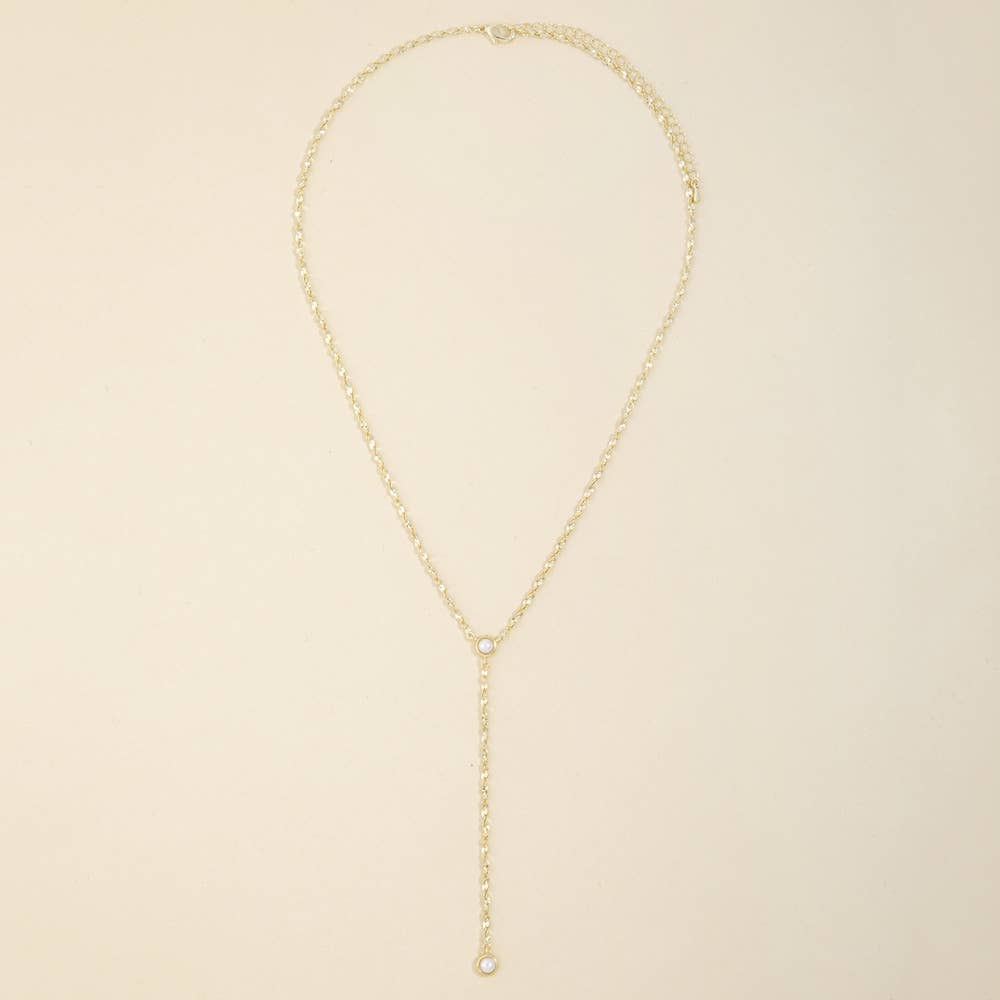 Mirror Chain Pearl Bezel Drop Y Necklace