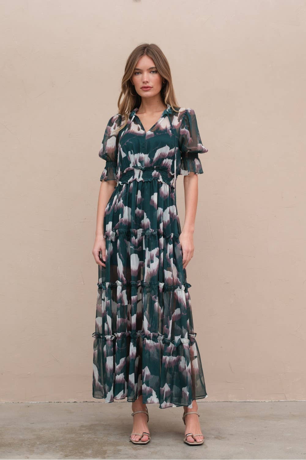 Hunter Green Chiffon Printed Dress