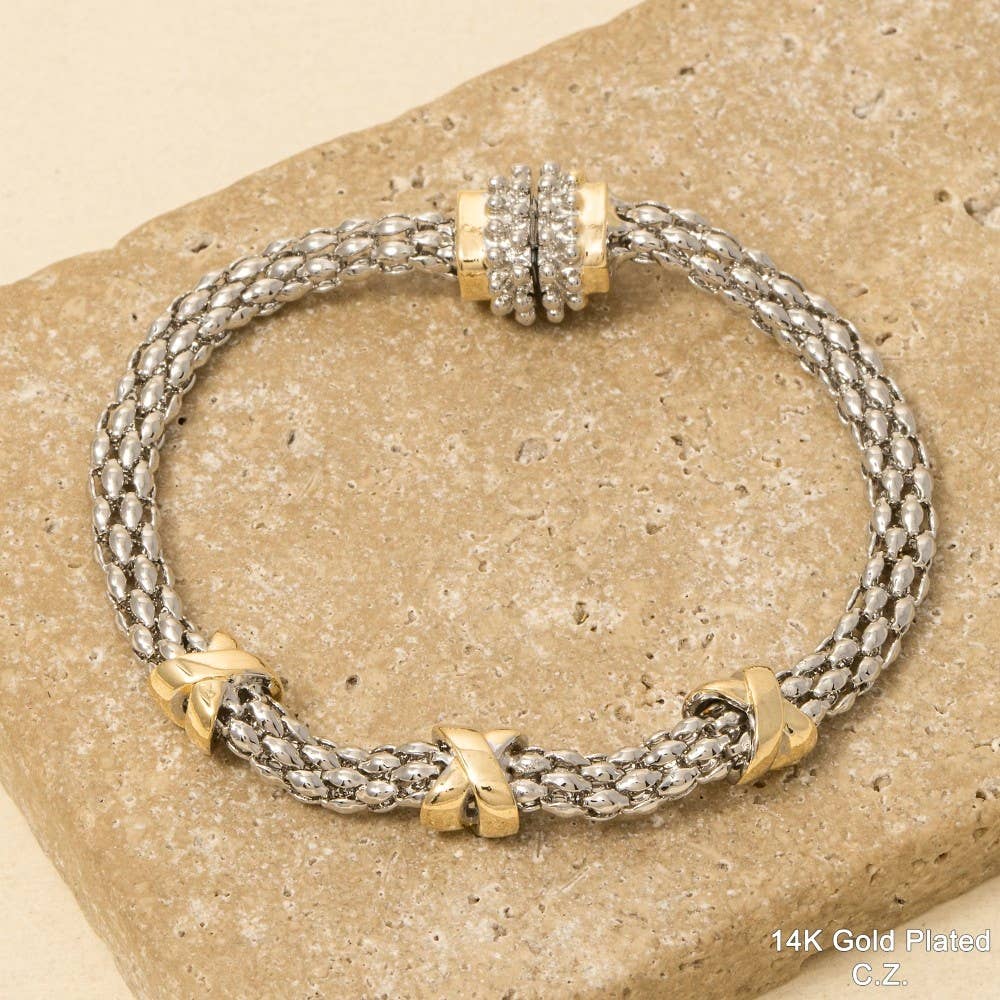 Gold Plated Two Tone Magnetic Clasp Bracelet