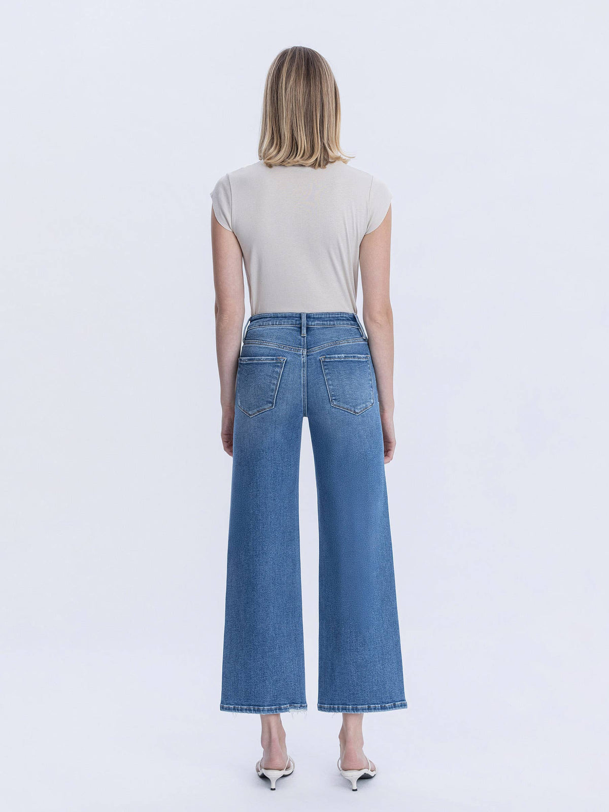 HIGH RISE MEDIUM WASH ANKLE WIDE JEANS