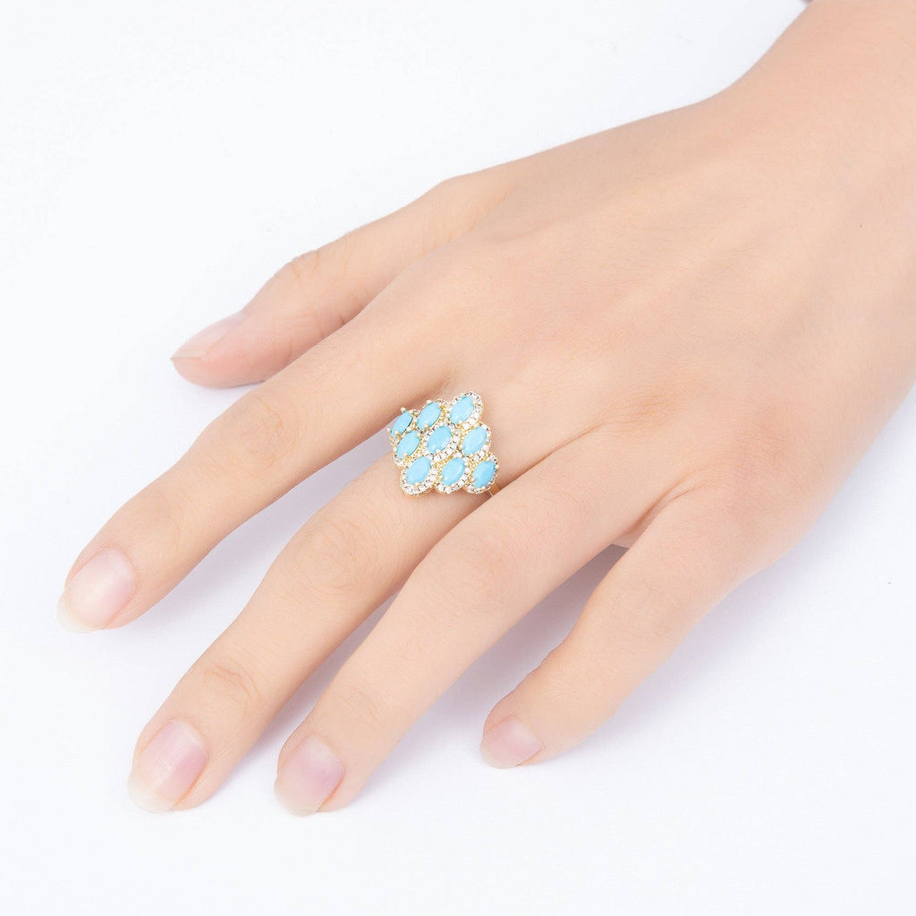 Turquoise Cluster Oval Micro Paved Adjustable Ring