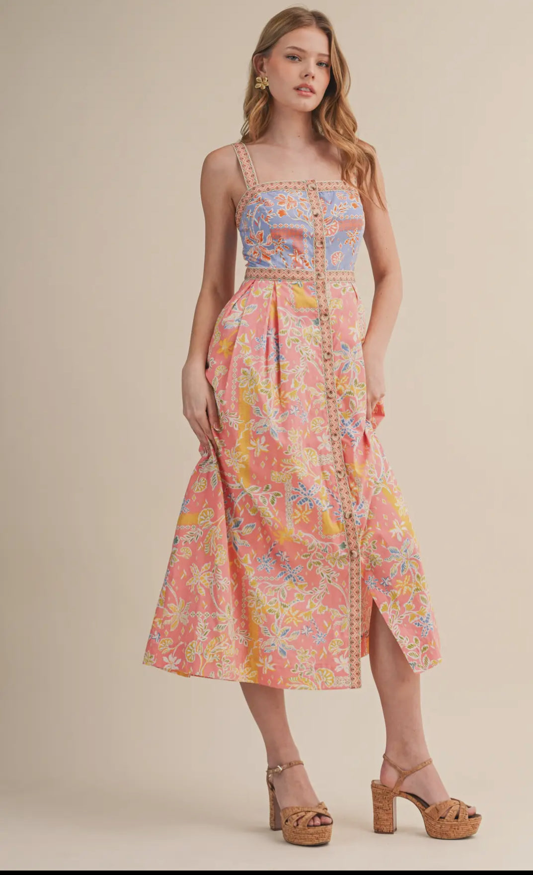 Peach Floral Midi Dress