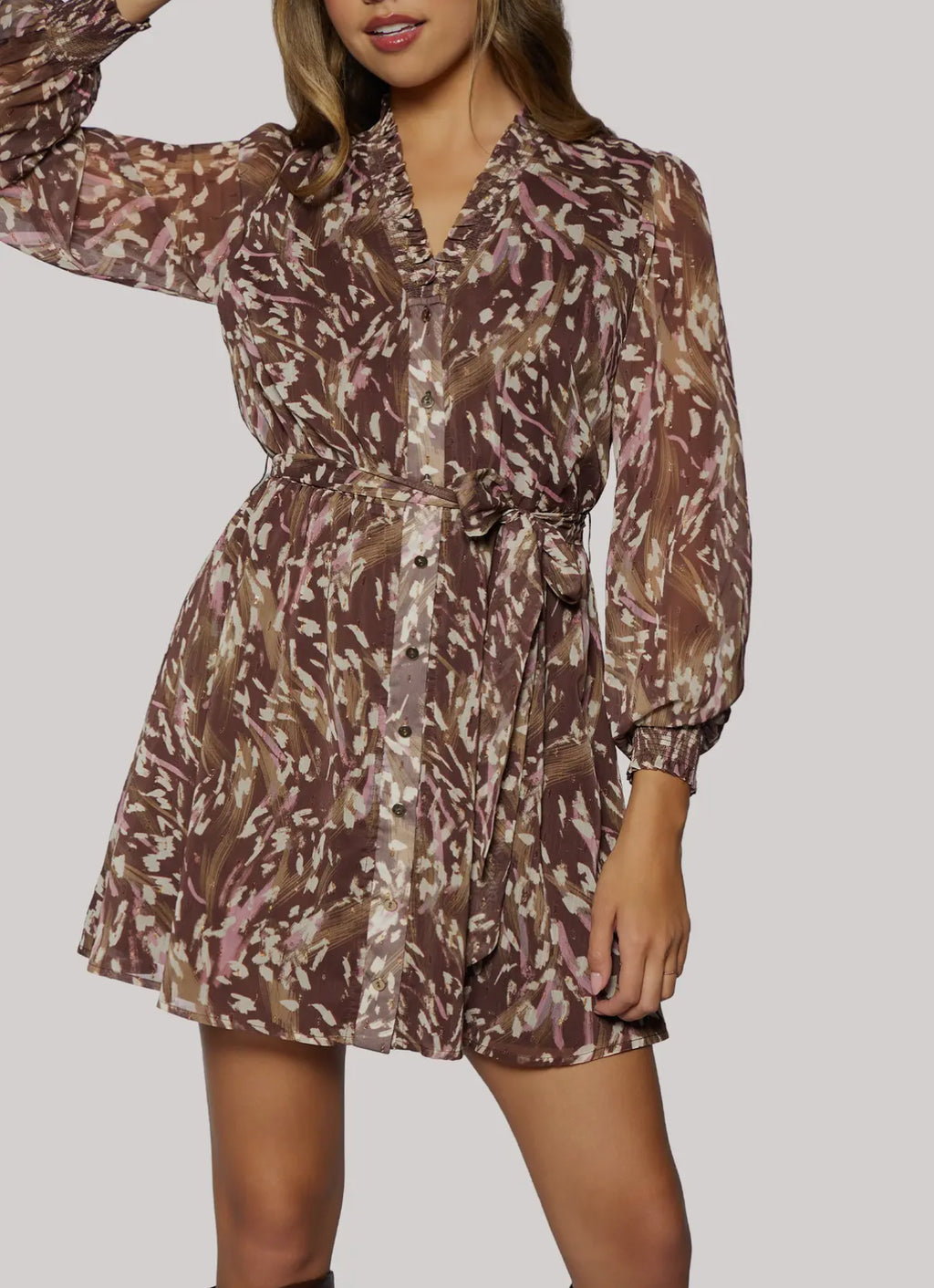 Fall Lurex Chiffon Belted Dress