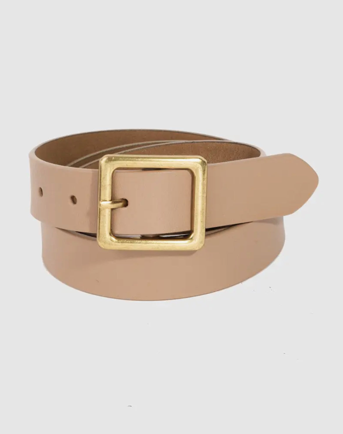 Taupe Leather Square Buckle Belt