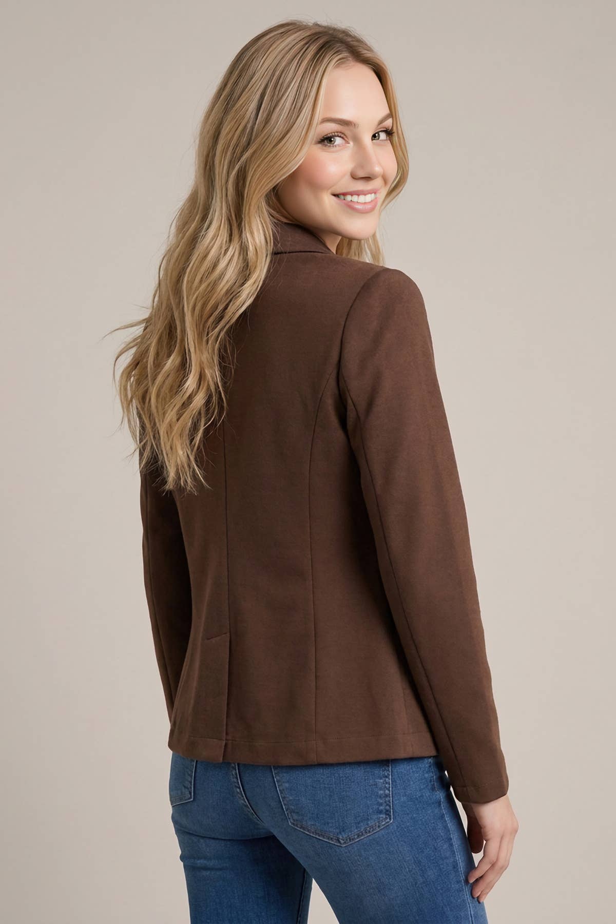 Brown Classic Single-Button Tailored Blazer