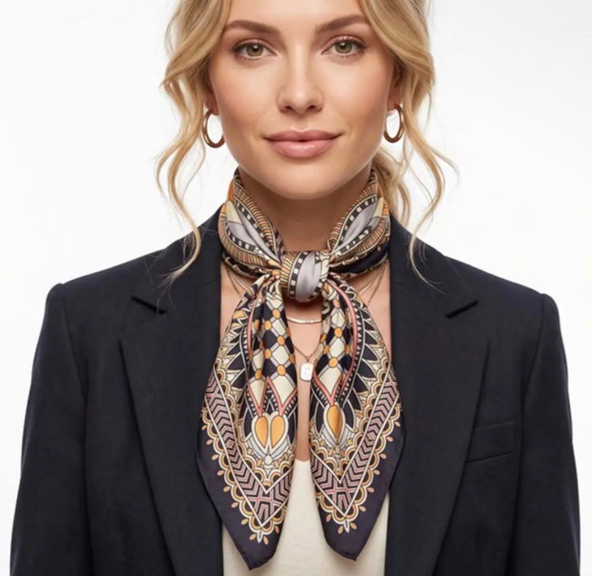 Navy and Multicolor Print Scarf