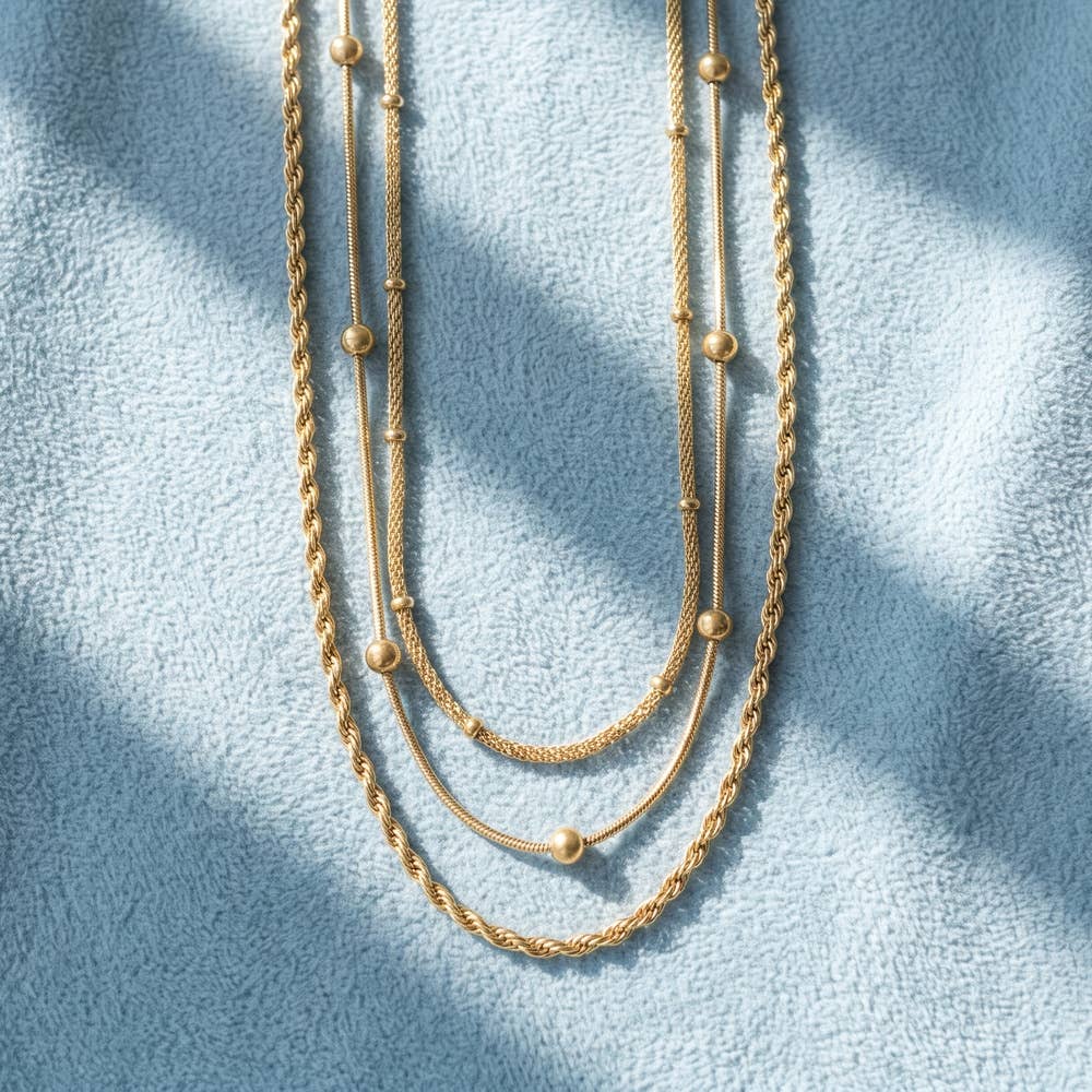 Rope And Satellite Triple Layer Chain Necklace