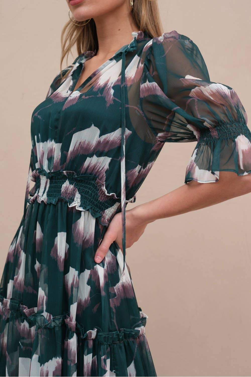 Hunter Green Chiffon Printed Dress