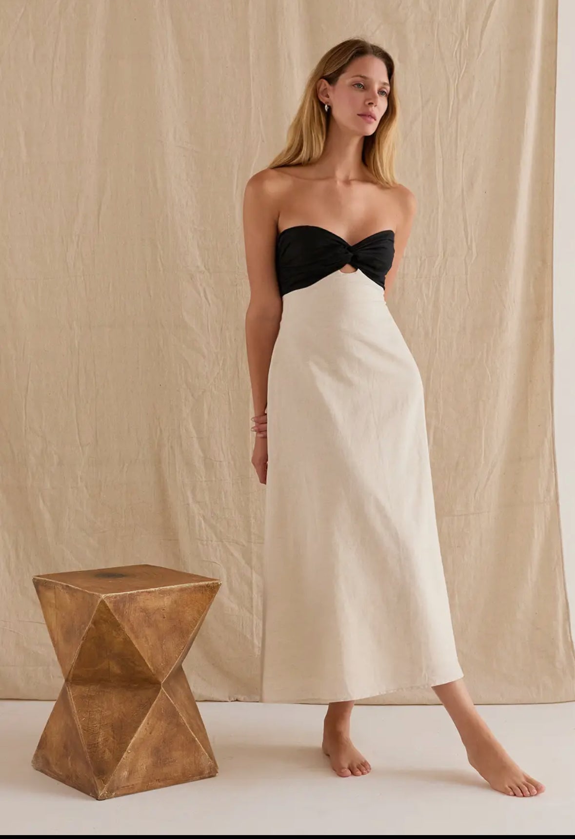 Black and Linen Colorblock Dress