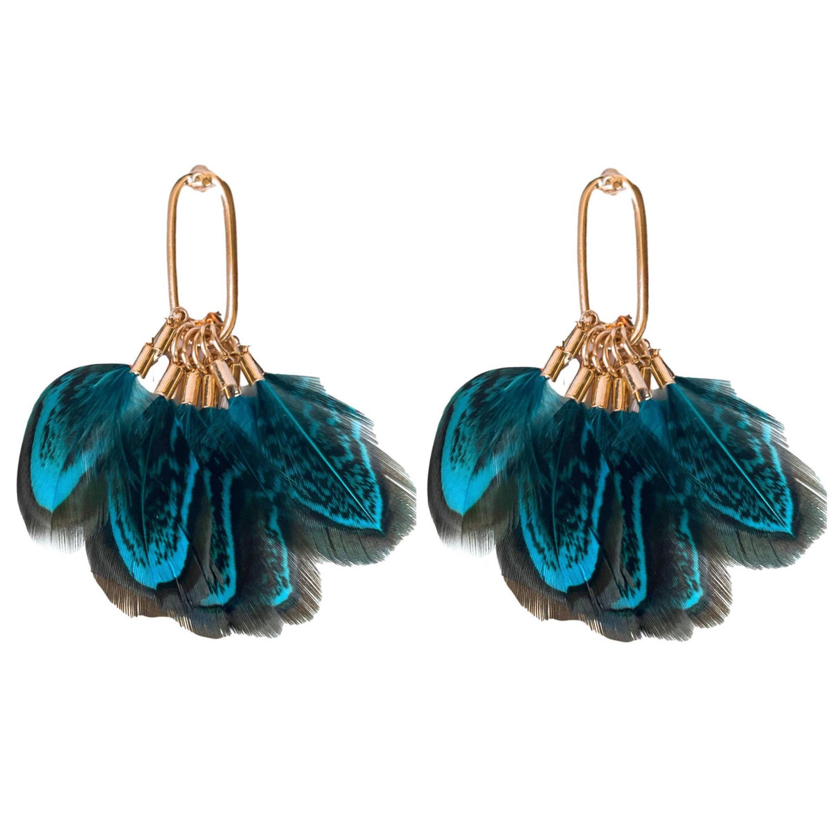 Emerald Peacock Feather Fall Statement Tassel Earrings