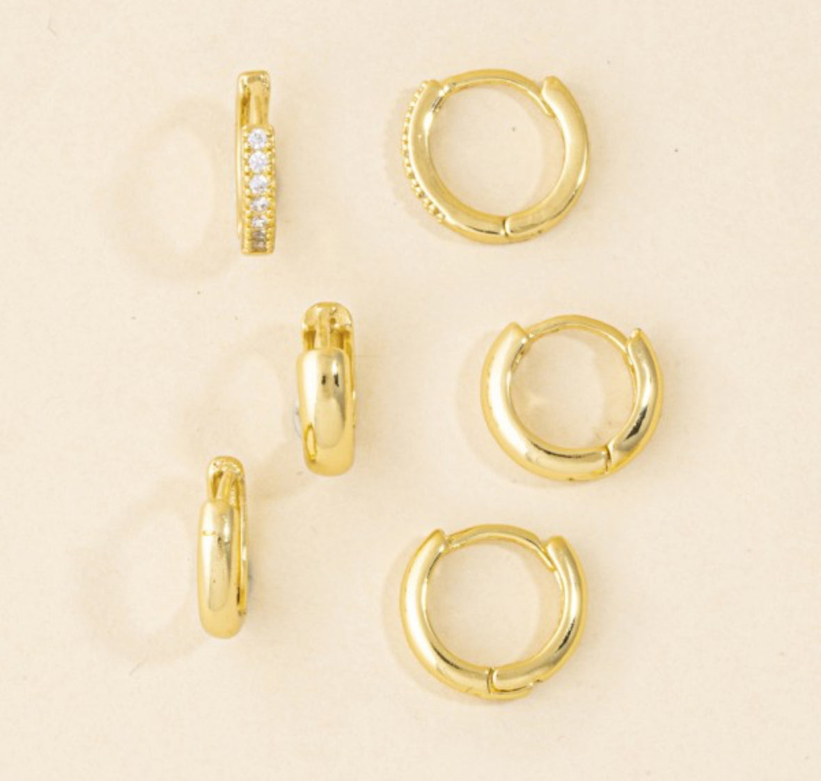 Three Piece Gold Huggie Set