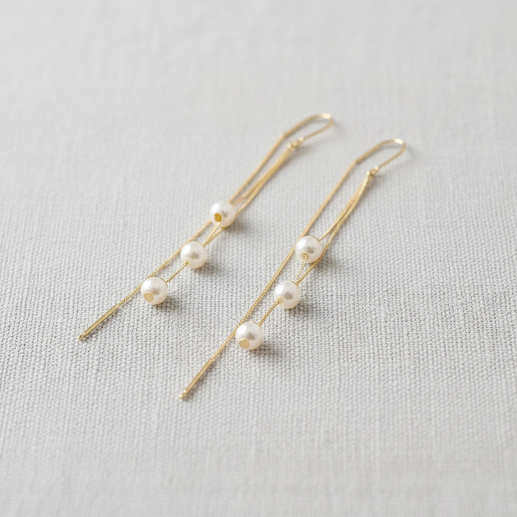 Pearl Tassel Drop Threader Earrings