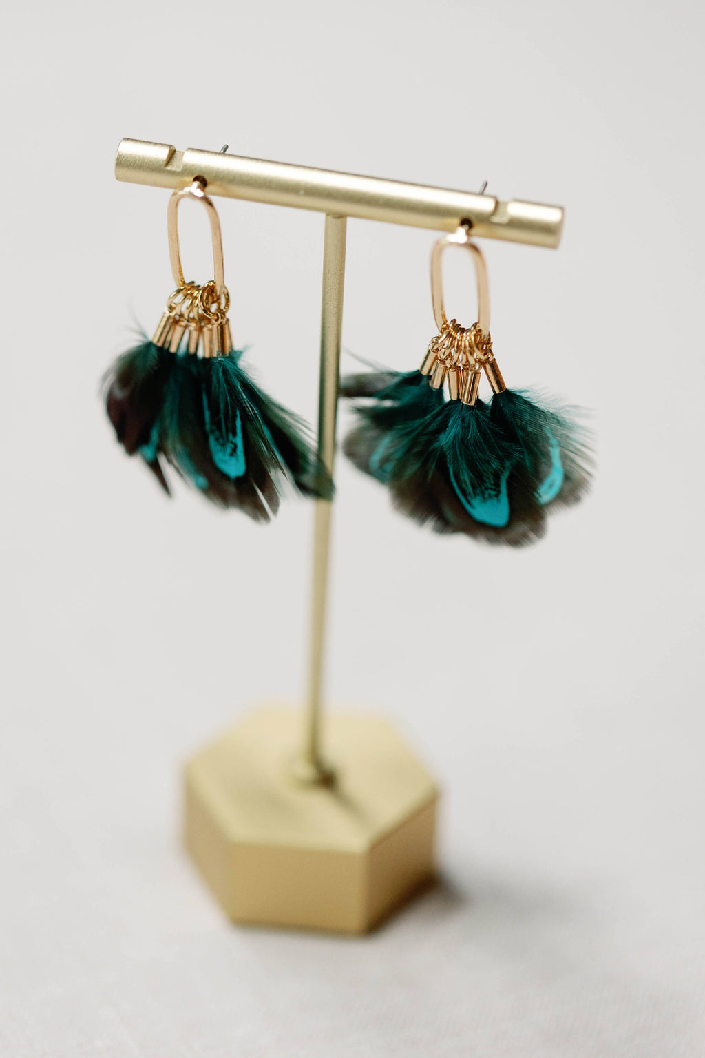 Emerald Peacock Feather Fall Statement Tassel Earrings