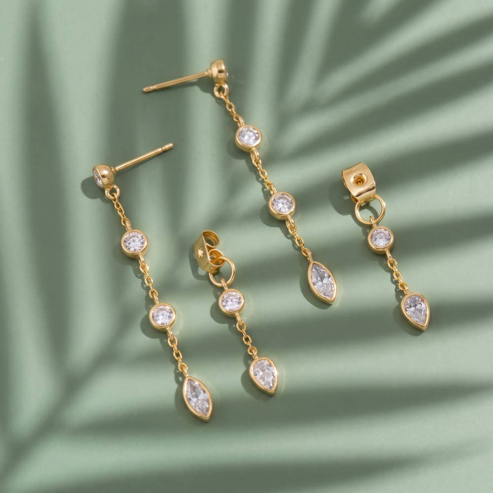 Double Sided Cz Station Chain Drop Earrings