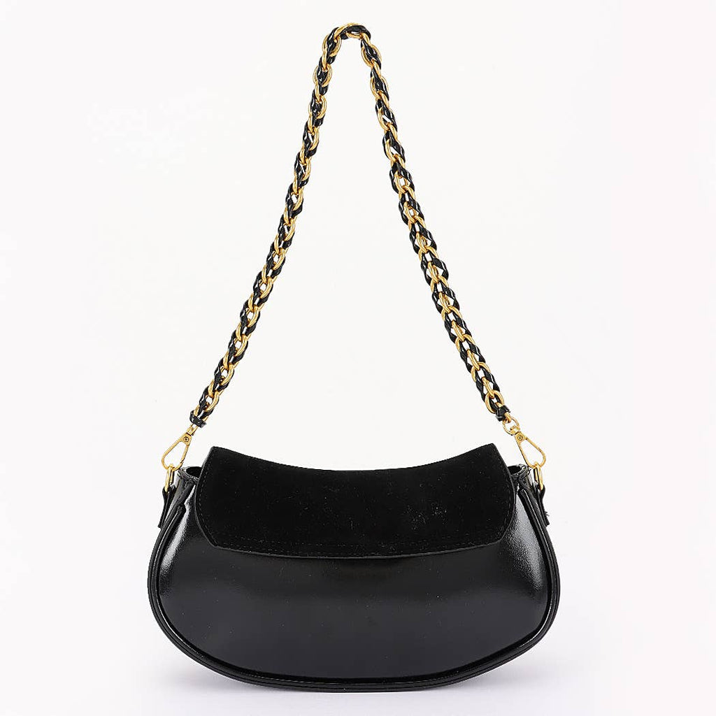 Faux Suede and Leather Crossbody Bag