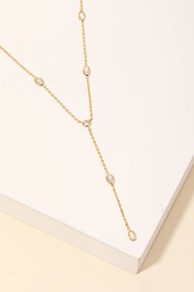 Gold Dainty Chain Rhinestone Y Necklace