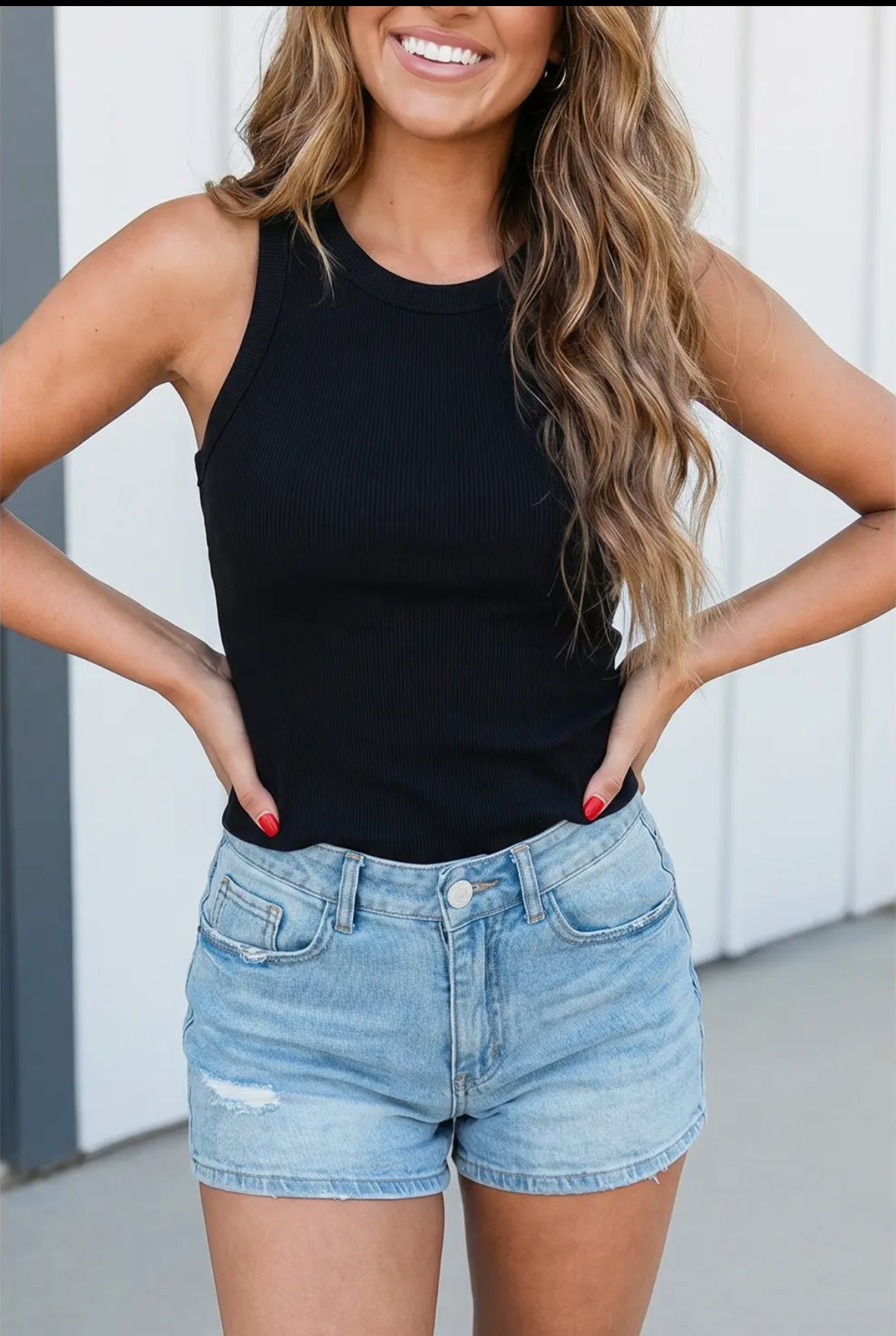 Black Ribbed Tank with Built in Bra
