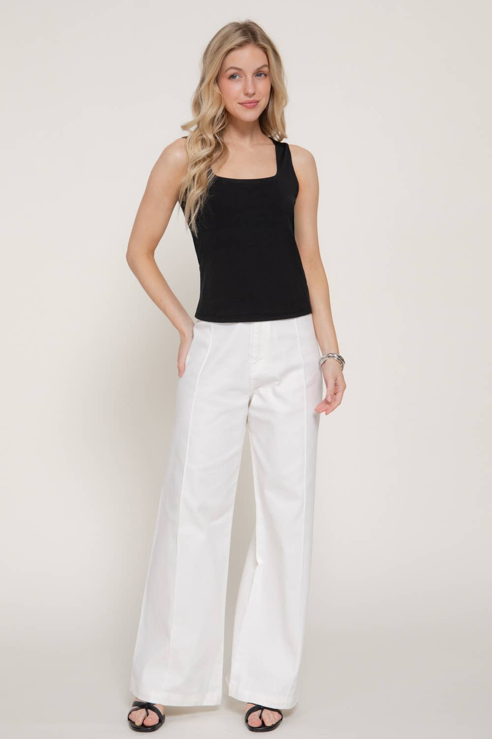 Black Sleeveless Square Neck Double Layer Knit Top