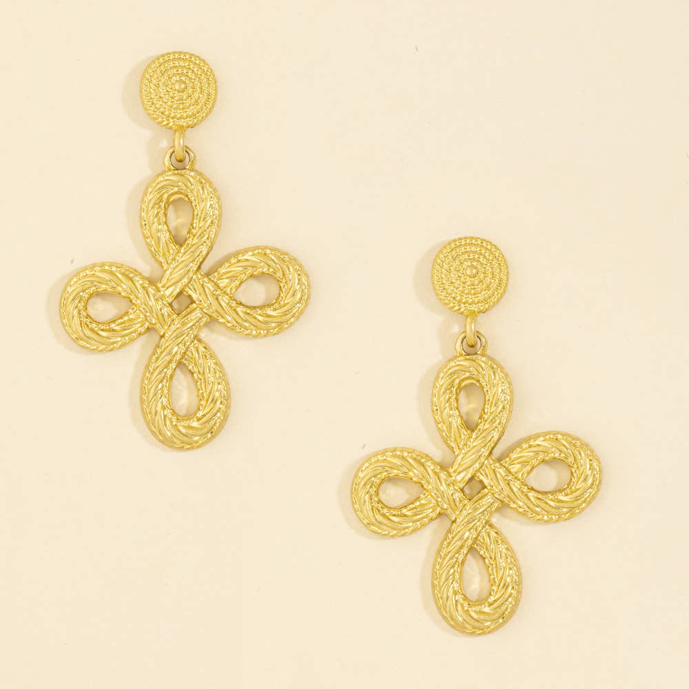 Braided Rope Quatrefoil Knot Drop Earrings
