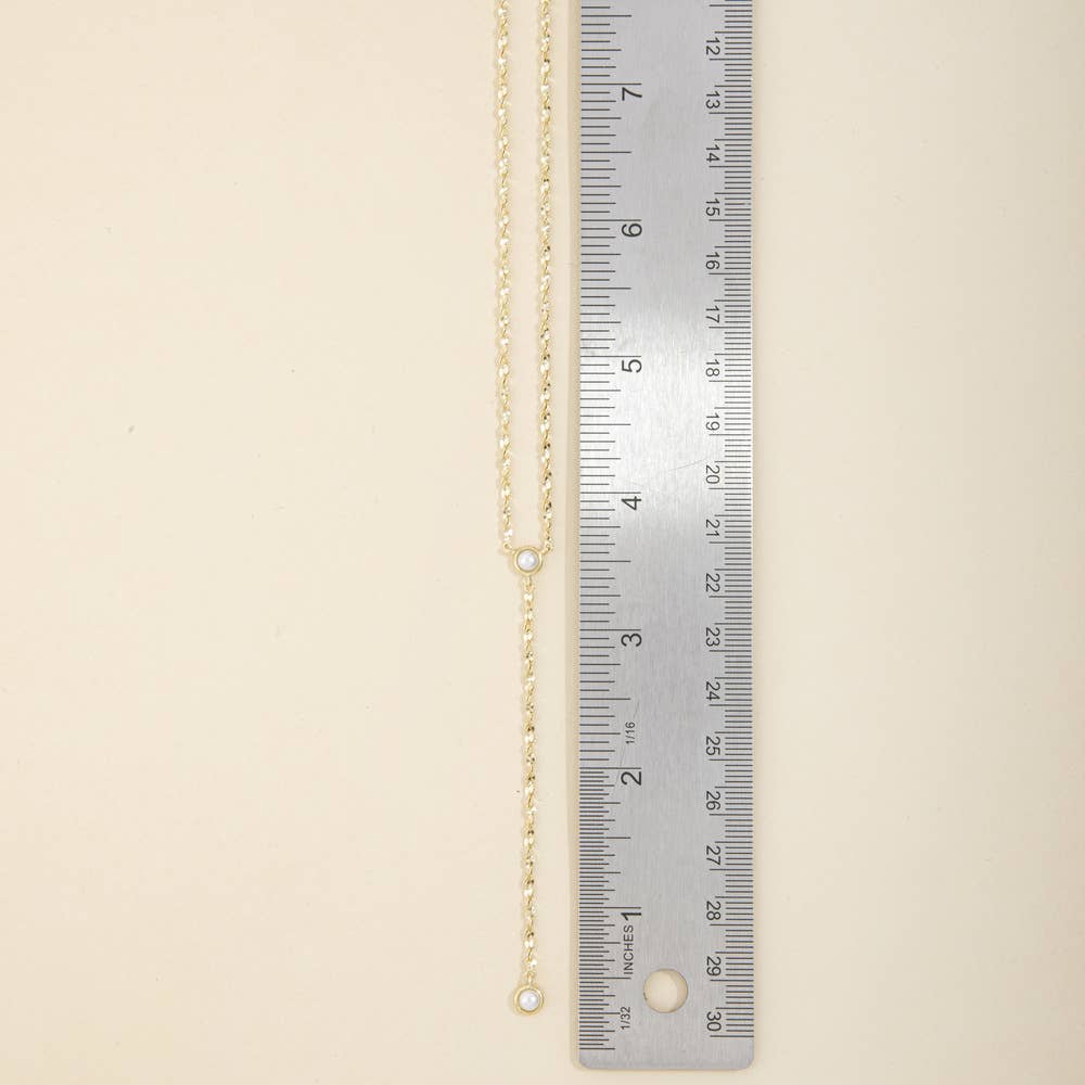Mirror Chain Pearl Bezel Drop Y Necklace