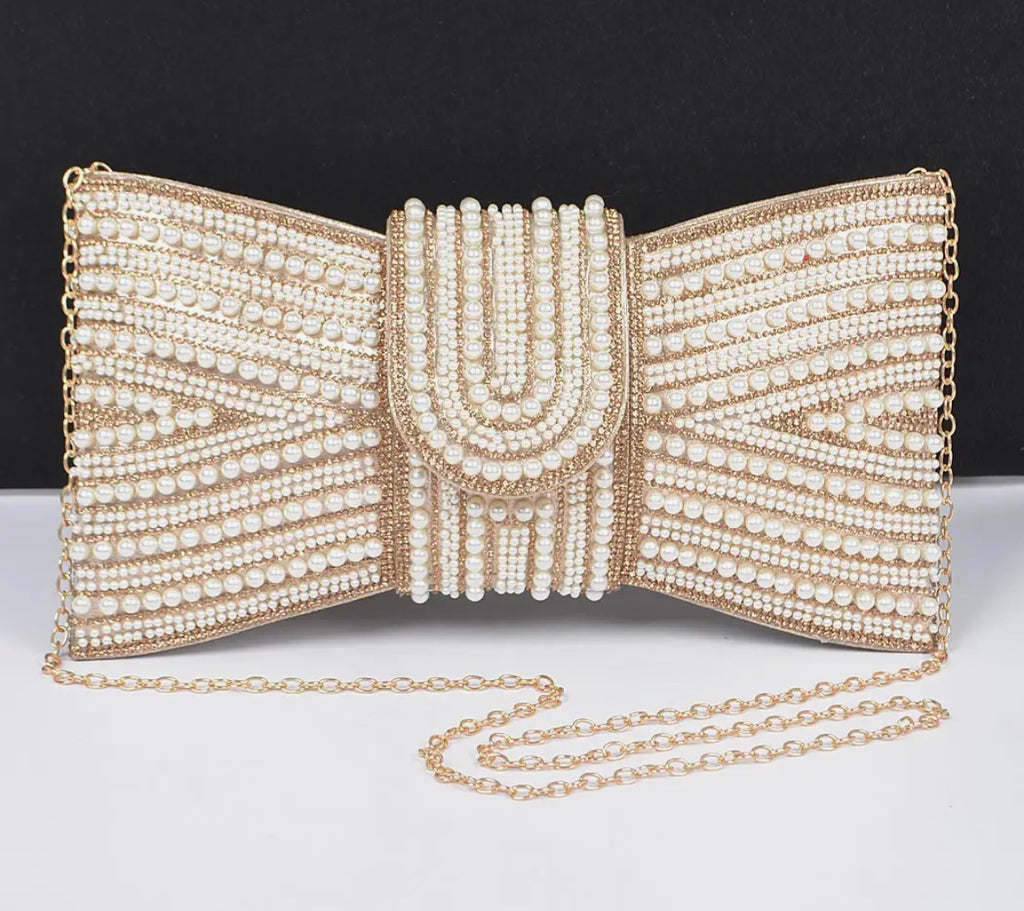 Pearl and Gold Bow Clutch