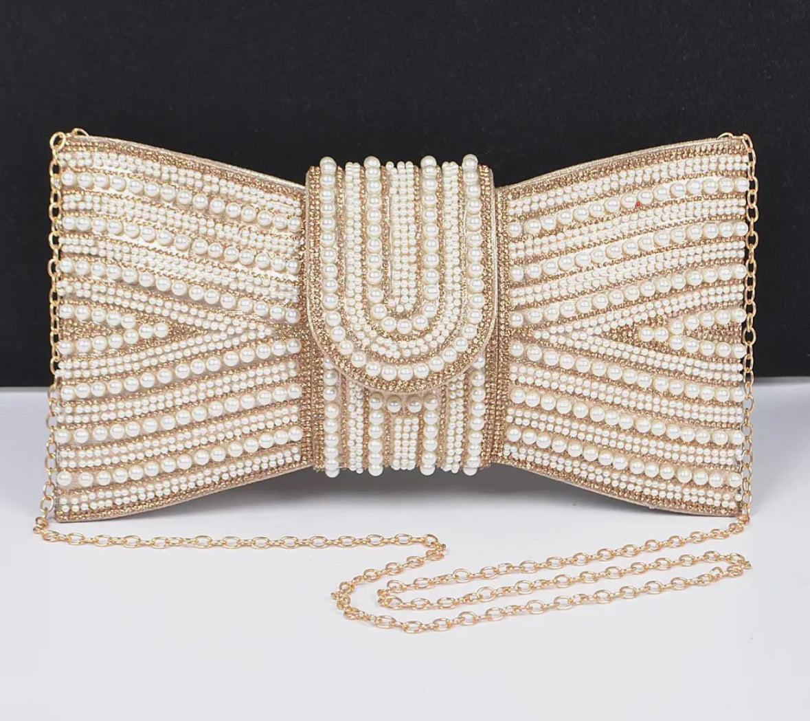 Pearl and Gold Bow Clutch