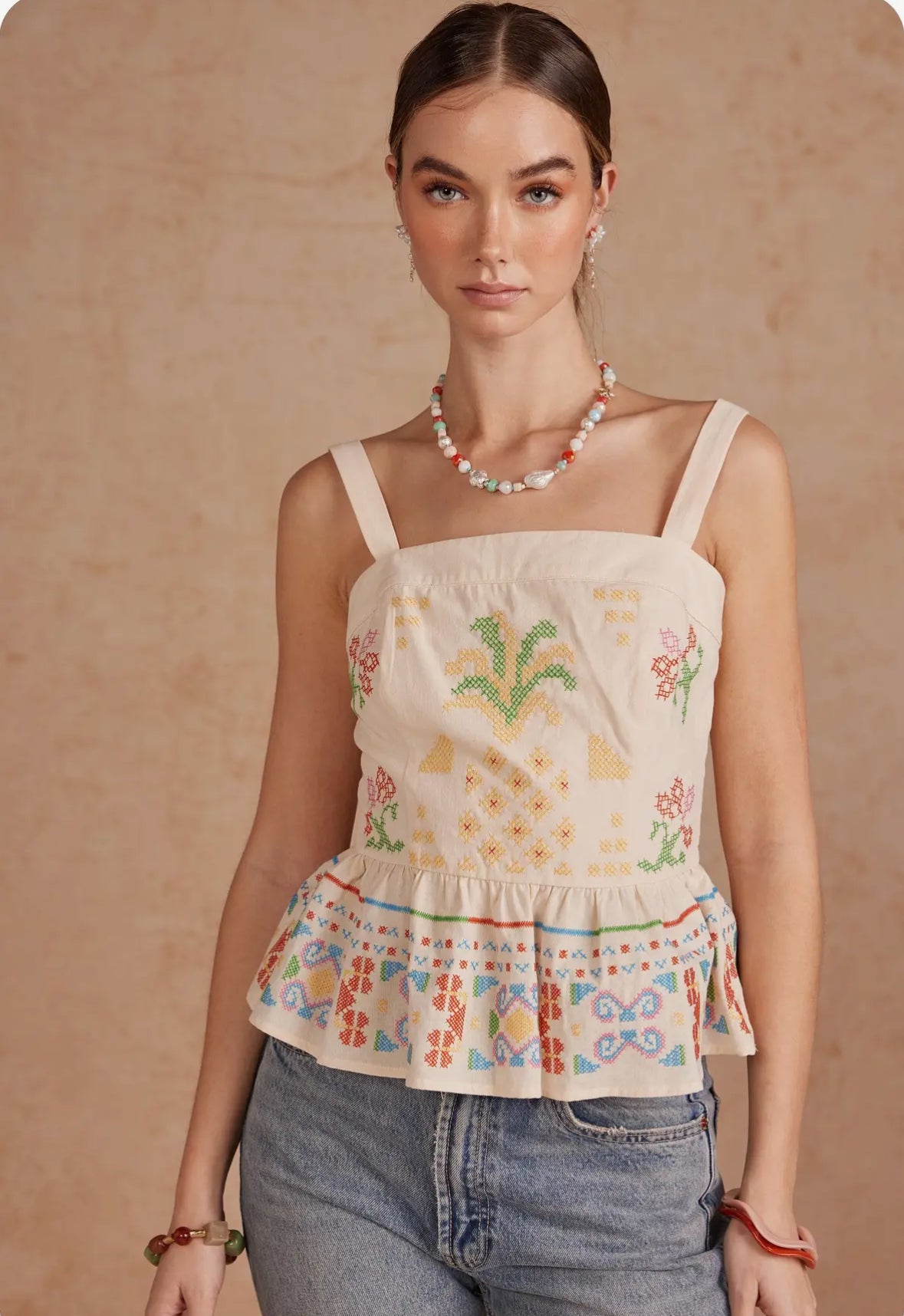 Embroidered Peplum Tank