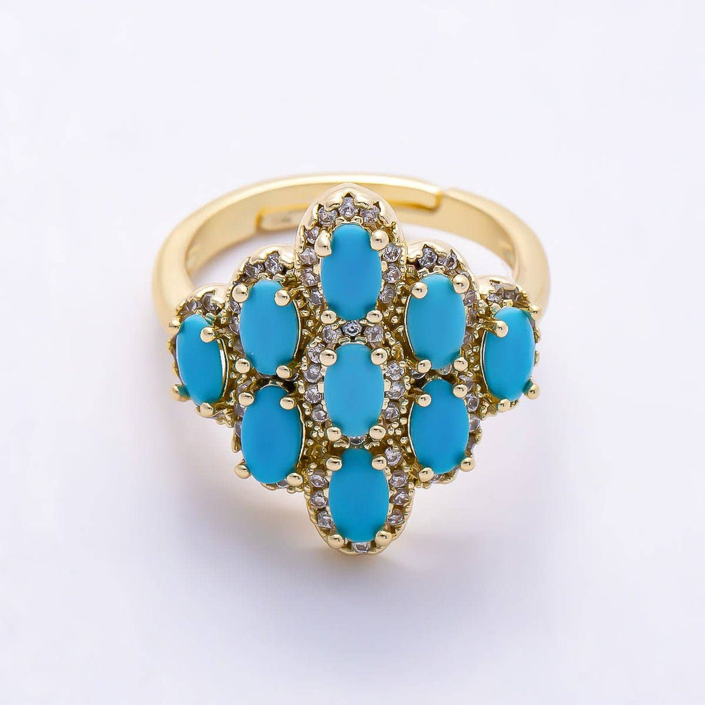 Turquoise Cluster Oval Micro Paved Adjustable Ring