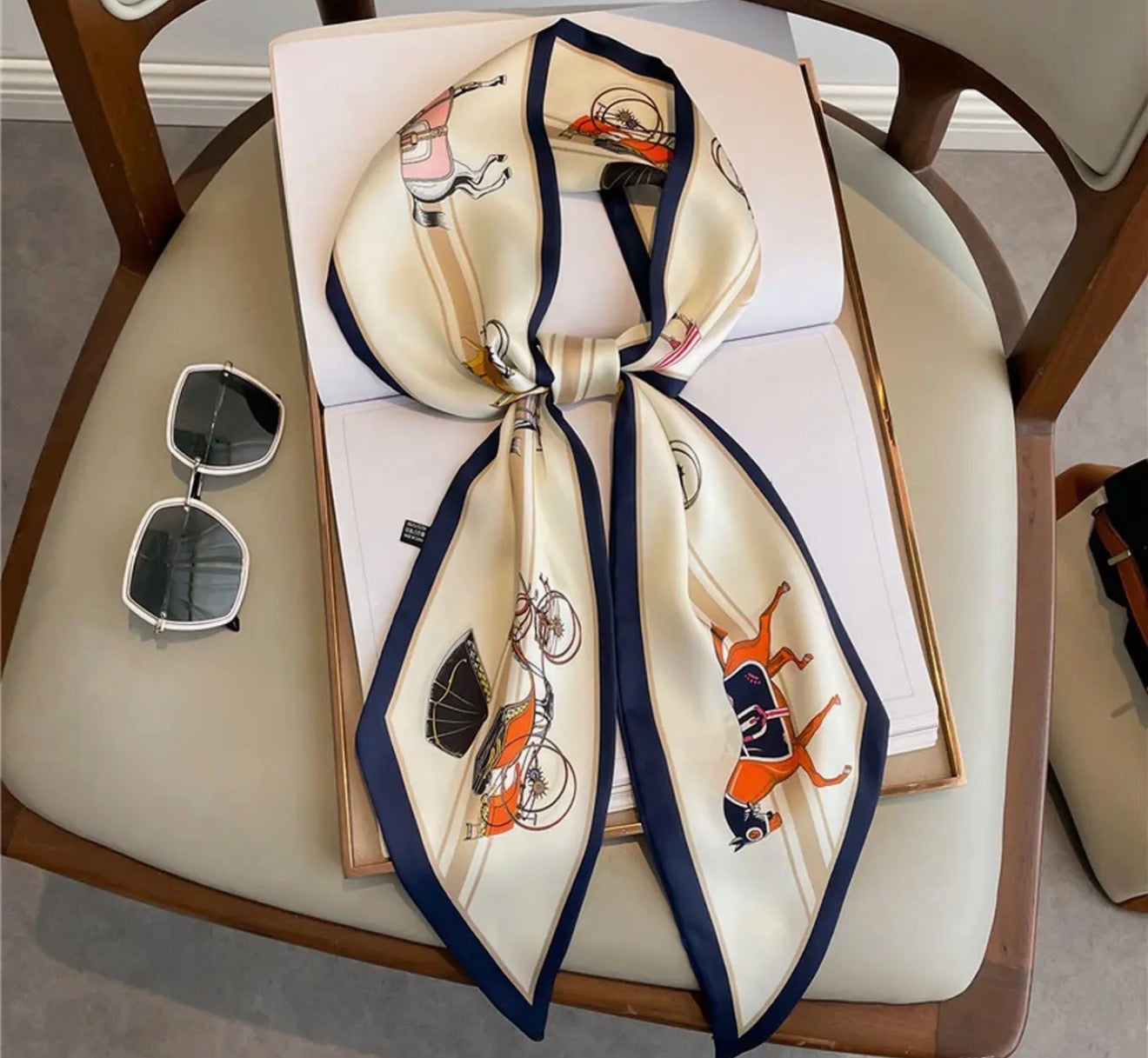 Navy and cream scarf