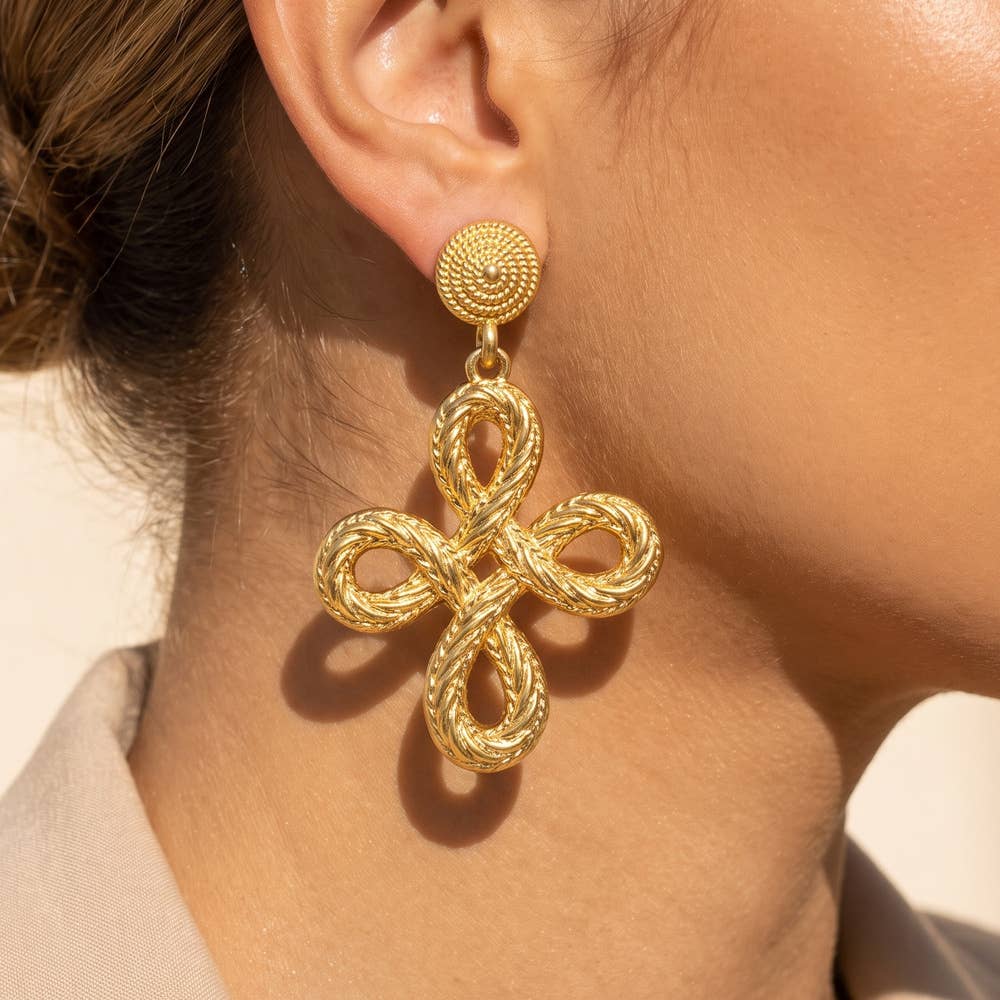 Braided Rope Quatrefoil Knot Drop Earrings