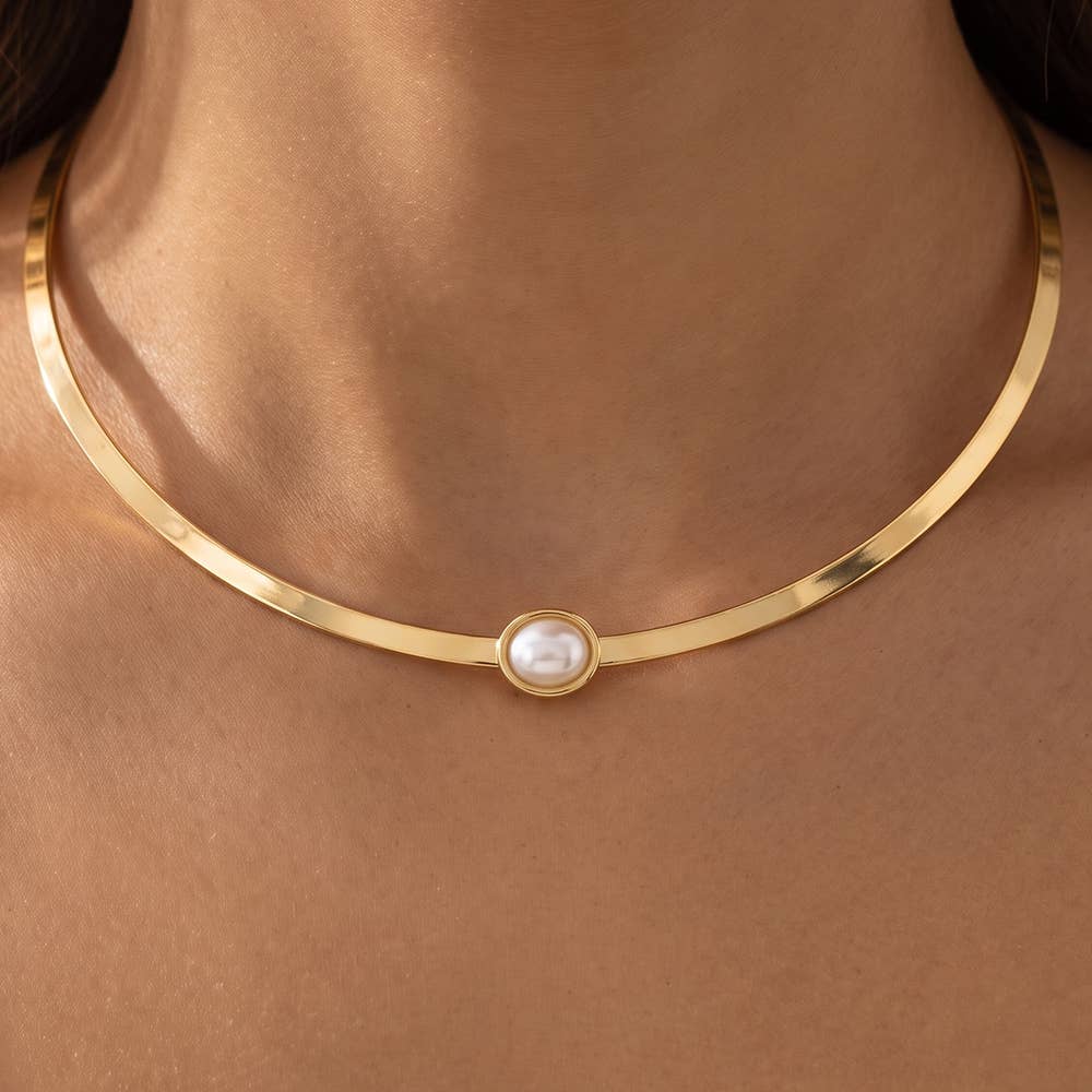 Gold Dipped Pearl Accent Choker Necklace
