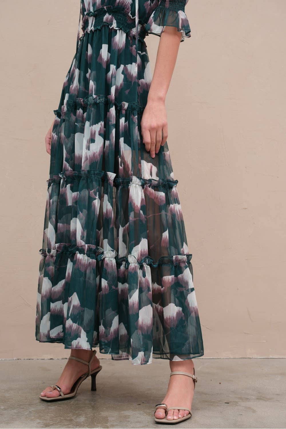 Hunter Green Chiffon Printed Dress