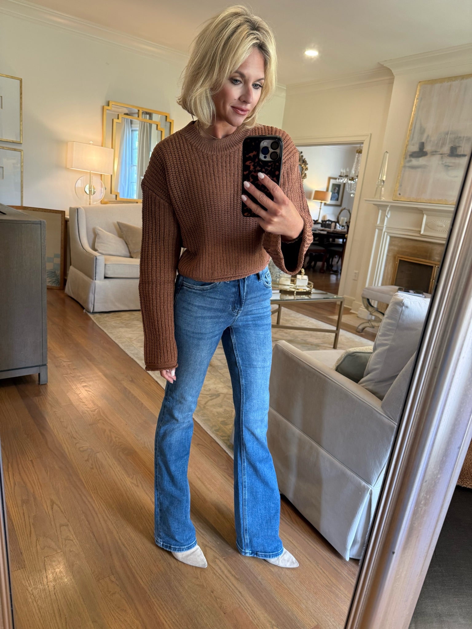 Brown waffle knit sweater