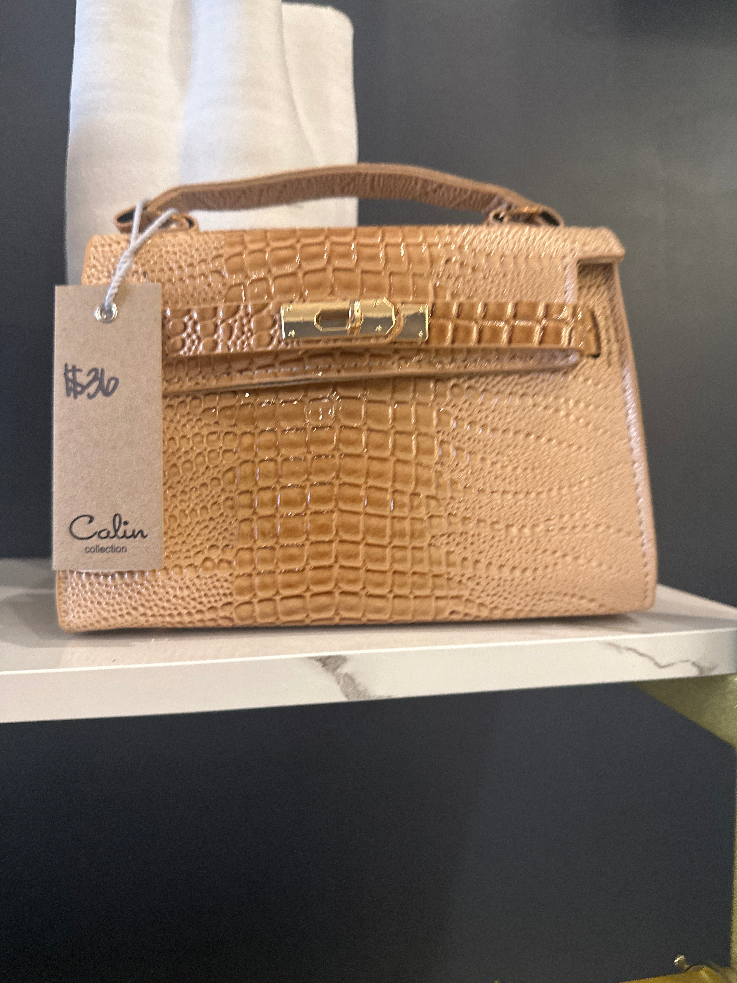 Tan Crocodile Embossed Purse