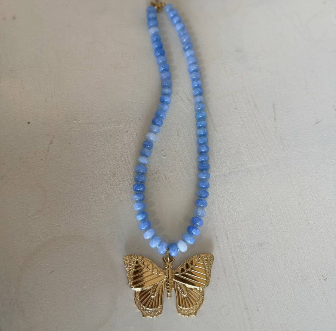Blue Butterfly Beaded Necklace