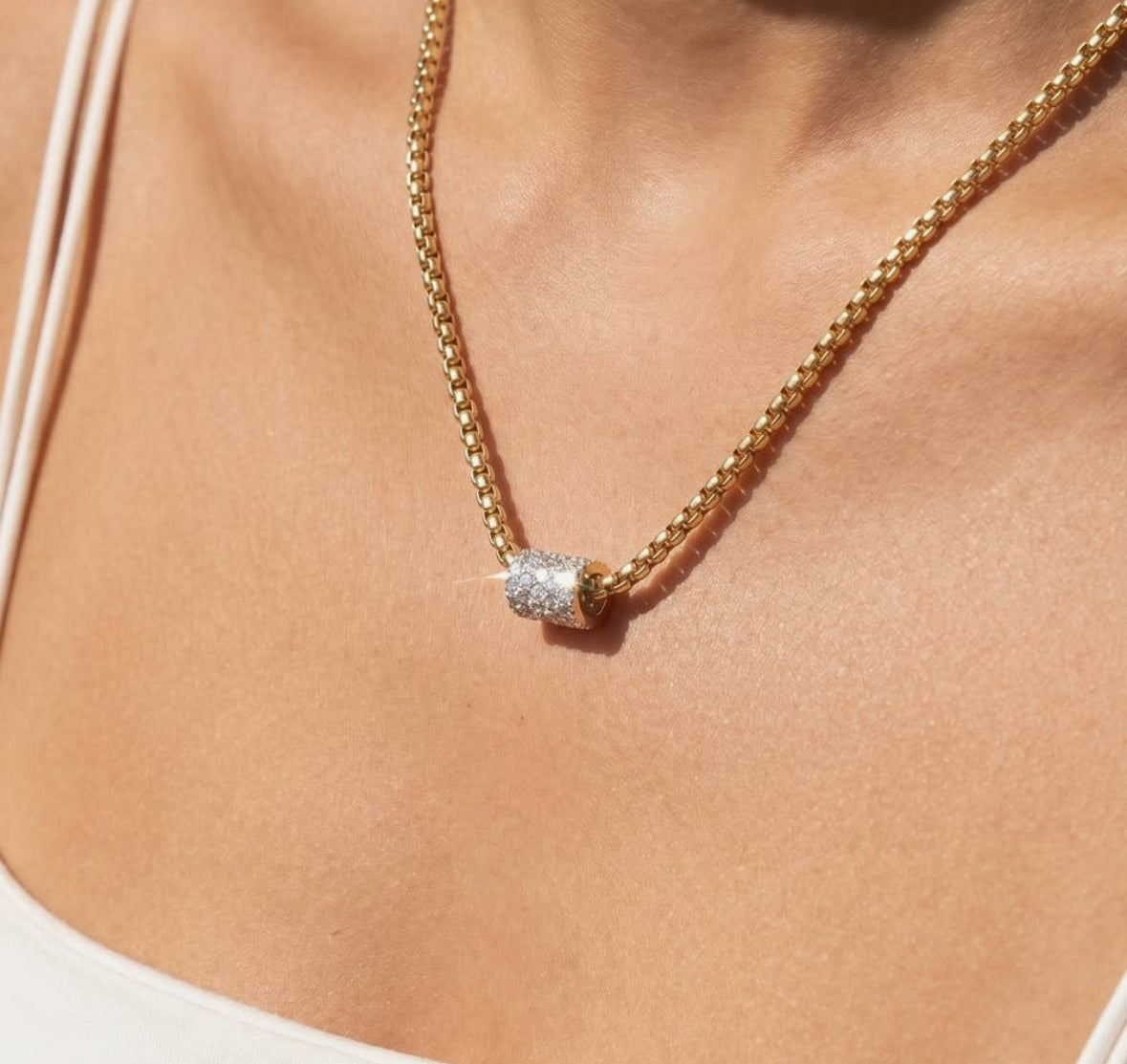 Gold Necklace with CZ Barrel