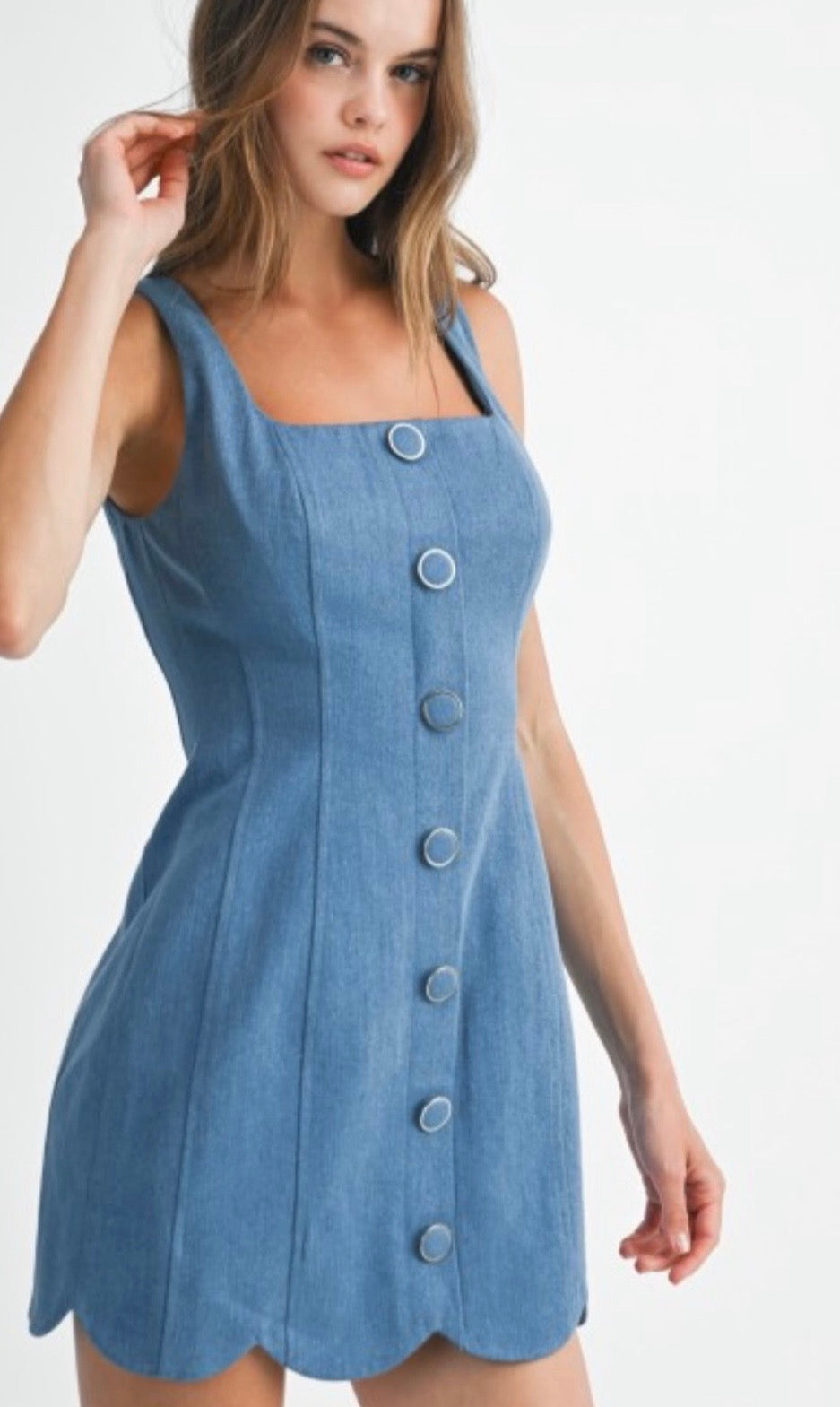 Denim square neckline dress