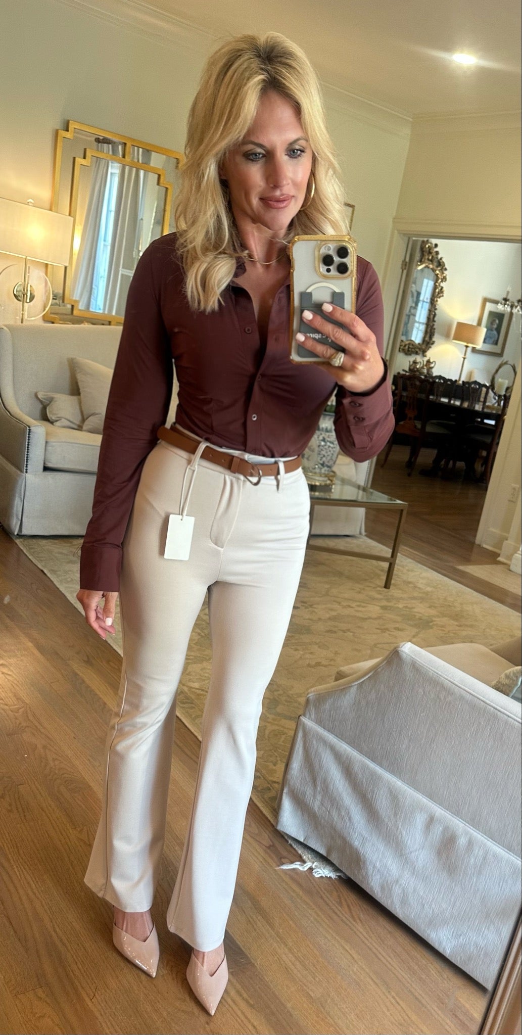 Beige Belted Work Trousers