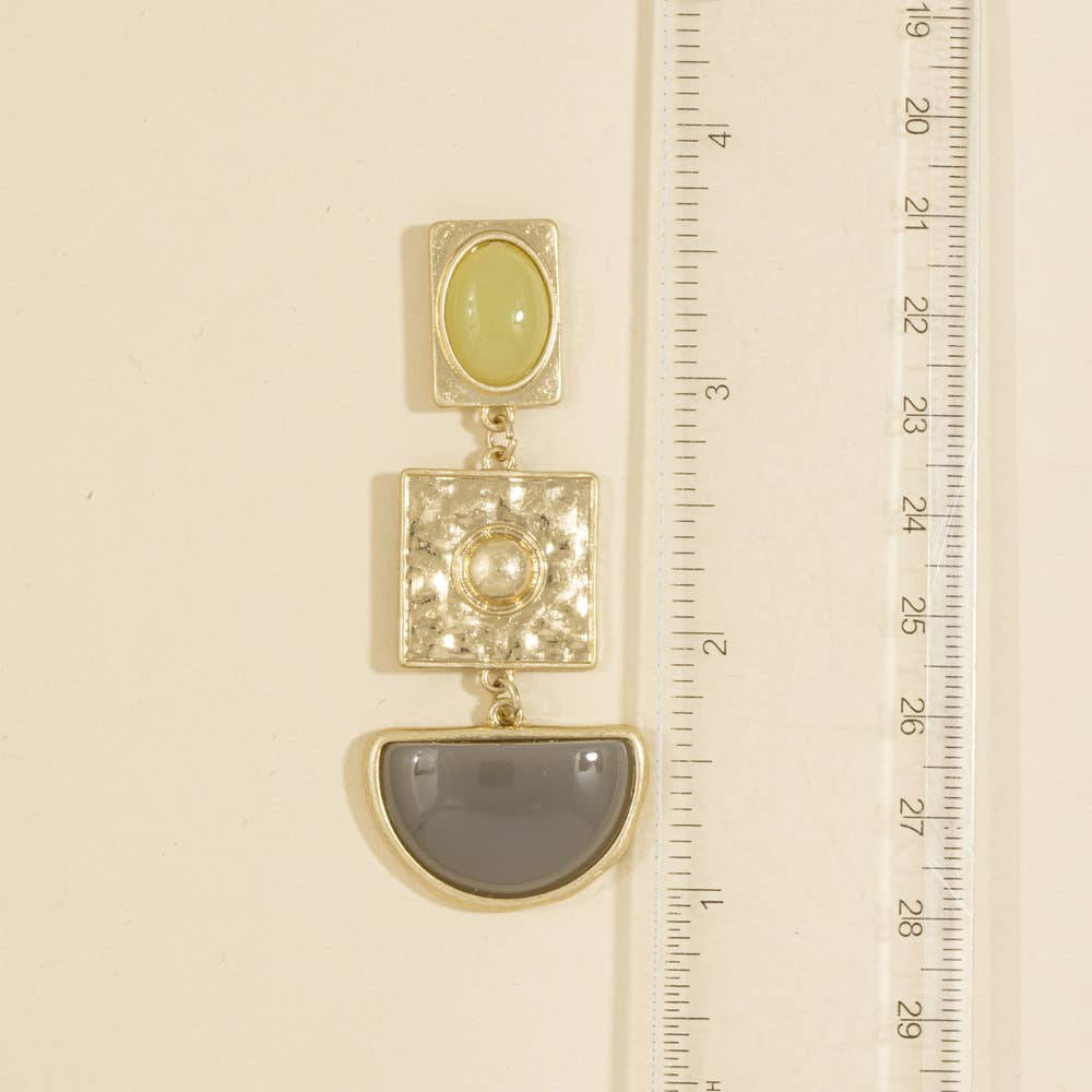 Hammered Geometric Cabochon Drop Earrings