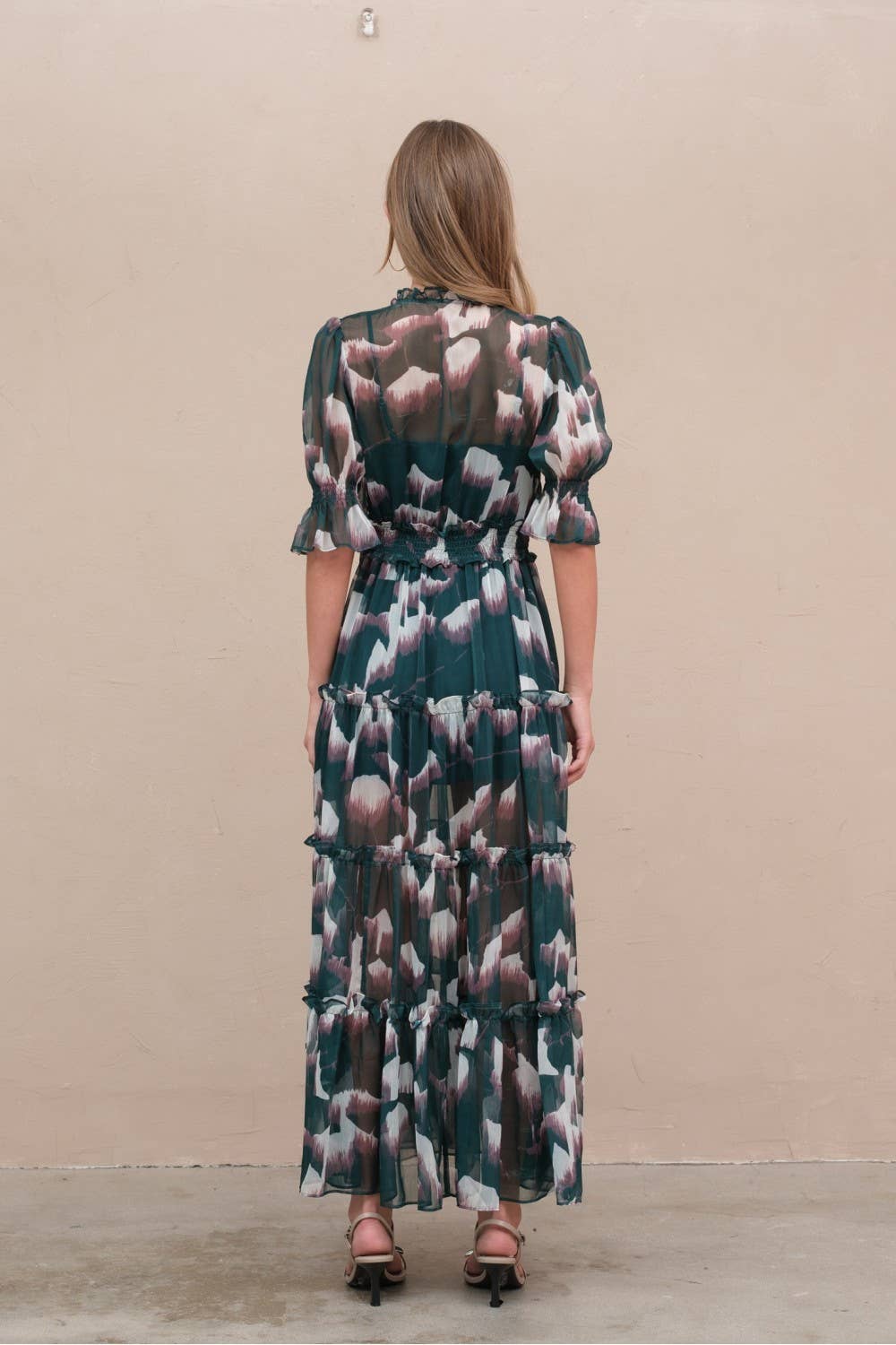Hunter Green Chiffon Printed Dress