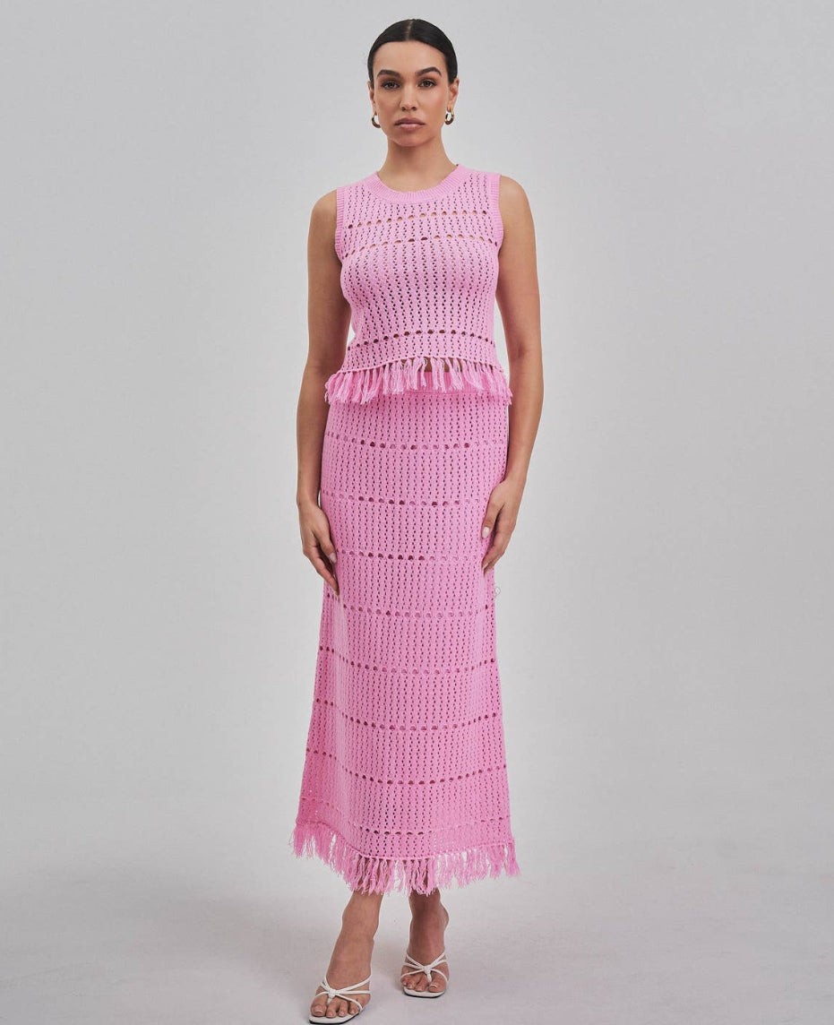 Pink Knit Fringe Set