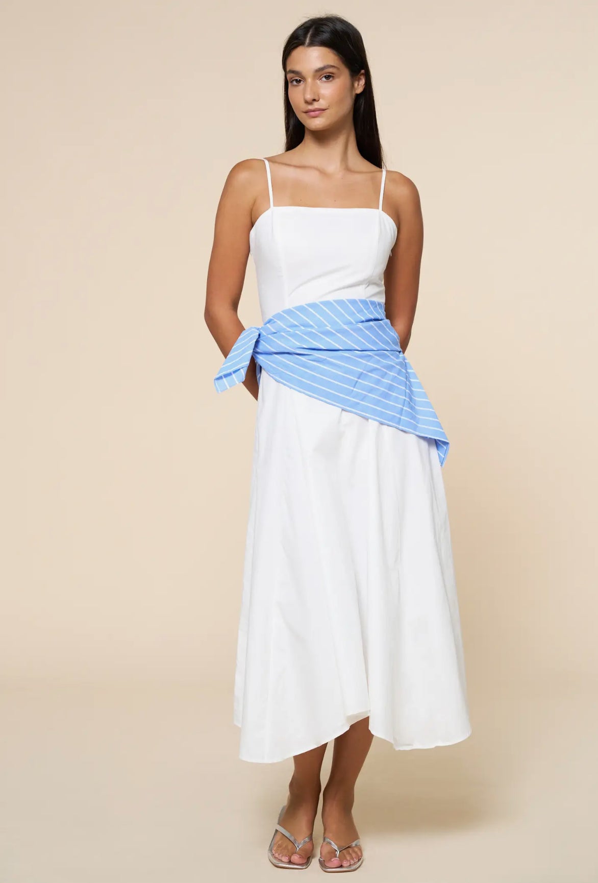 White Midi with Stripe Scarf